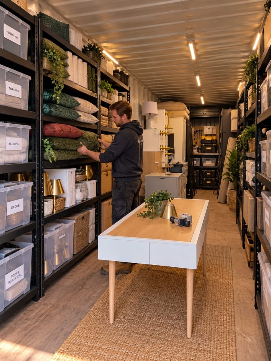 CLP Staging warehouse with organised staging stock on shelving and in labelled storage boxes